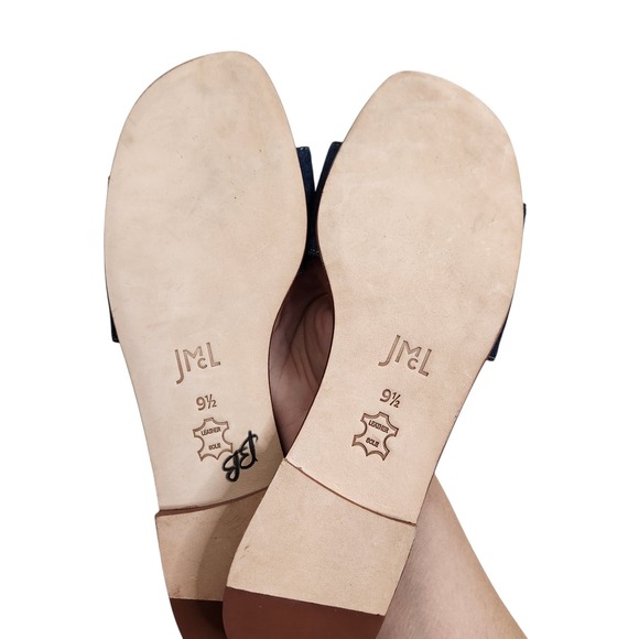 J. McLAUGLIN Shoes Womens 9.5 Blue Denim Bella Slide Sandal Tortoise Buckle Flat - Picture 8 of 9